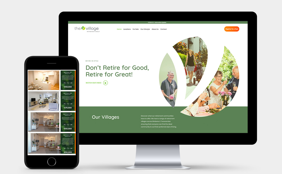 web design portfolio image for the village website built by kmo